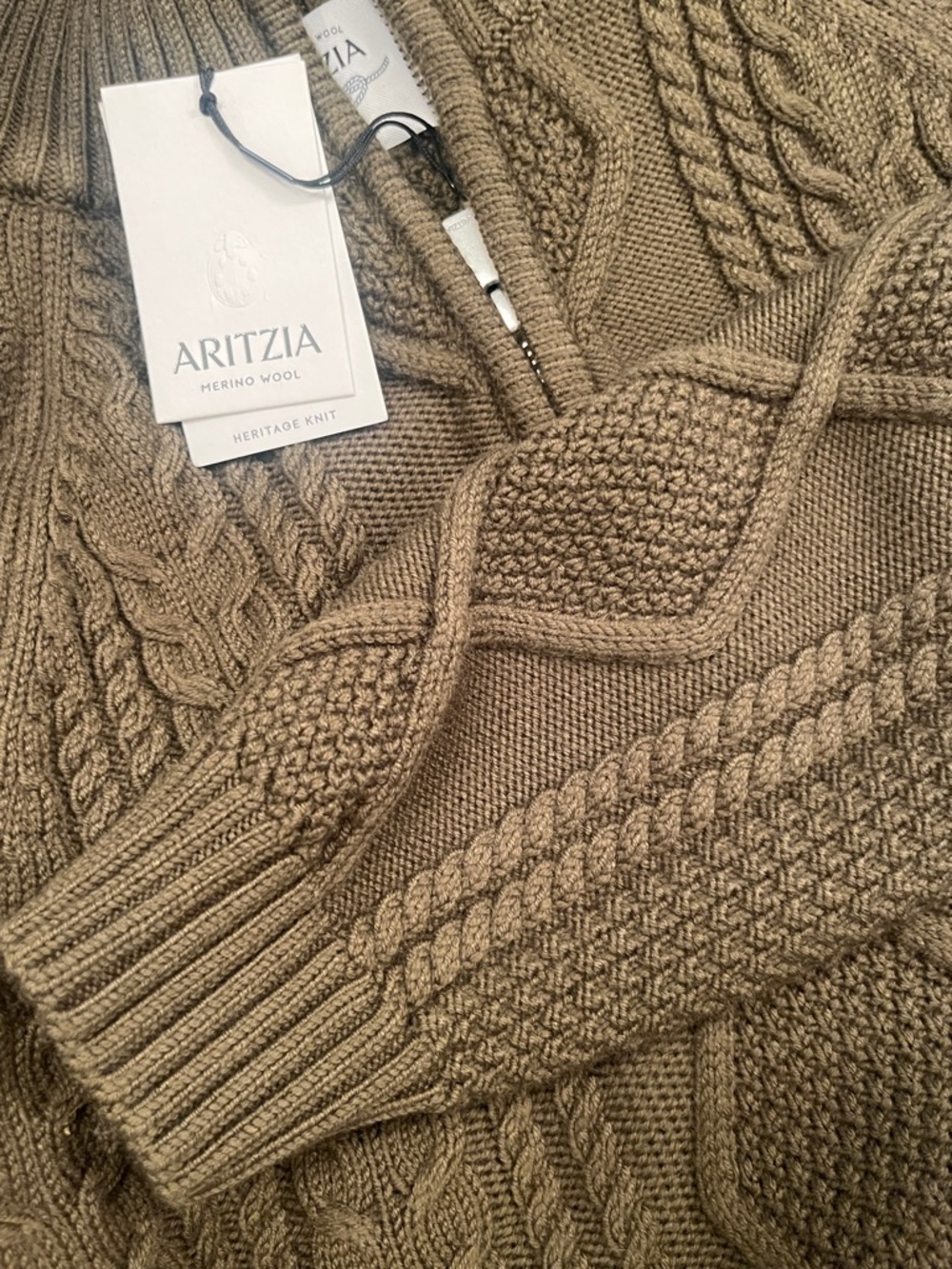 Aritzia cable knit merino wool mastery 1/4 zip Sweater New w tag! Size S GWP - Picture 8 of 8